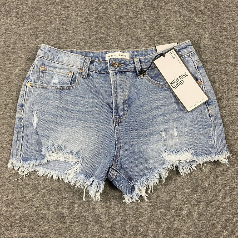 Almost Famous Cutoff Shorts Womens Juniors 9 High Rise Short Distressed Light - Picture 2 of 16